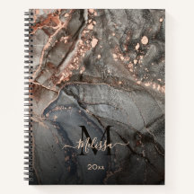 Rose Gold Graue Tintenmarmor Monogramm