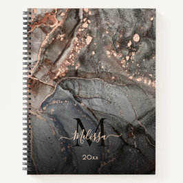 Rose Gold Graue Tintenmarmor Monogramm Notizblock