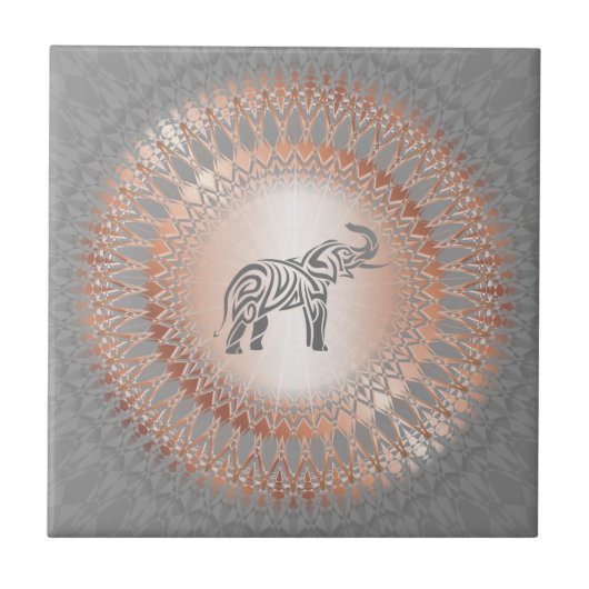 Rose Gold Grauer Elefant Mandala Fliese (Vorderseite)