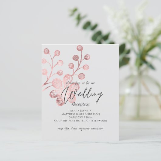 Rose Gold Gray Botanische HochzeitsEMPFEHLUNG (Stehend Vorderseite)