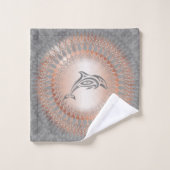 Rose Gold Gray Dolphin Mandala Küste Badhandtuch Set (Waschlappen)
