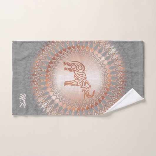 Rose Gold Gray Elephant Mandala Initialen Badhandtuch Set (Handtuch)