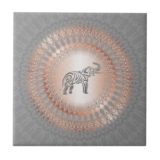 Rose Gold Gray Elephant Mandala Keramik Tile Fliese (Vorderseite)