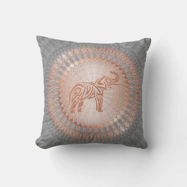 Rose Gold Gray Elephant Mandala Kissen (Vorderseite)