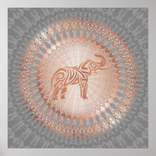 Rose Gold Gray Elephant Mandala Poster