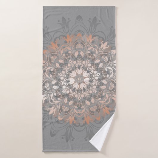 Rose Gold Gray Floral Mandala Badehandtuch (Badehandtuch)