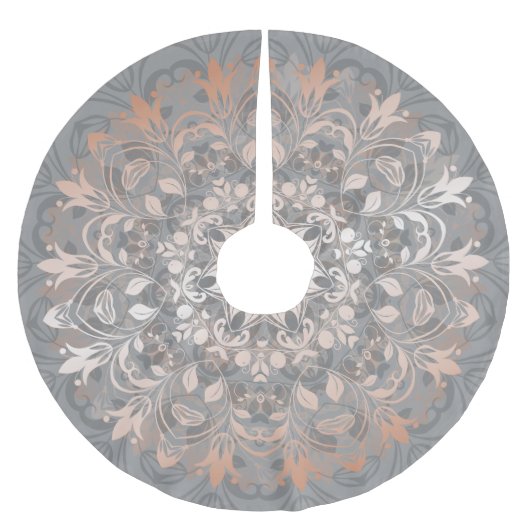 Rose Gold Gray Floral Mandala Brushed Polyester Tr Weihnachtsbaumdecke (Vorderseite)
