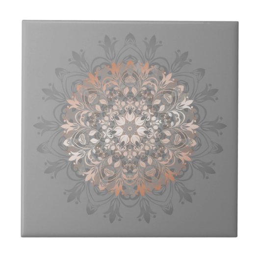 Rose Gold Gray Floral Mandala Fliese (Vorderseite)