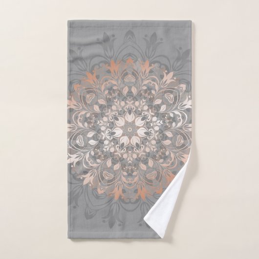 Rose Gold Gray Floral Mandala Handtuch (Handtuch)