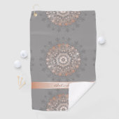 Rose Gold Gray Floral Mandala Monogram Golfhandtuch (Insitu)