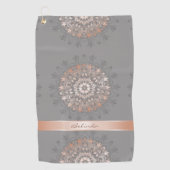 Rose Gold Gray Floral Mandala Monogram Golfhandtuch (Vorderseite)