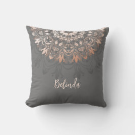 Rose Gold Gray Floral Mandala Monogram Kissen