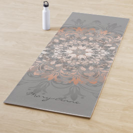 Rose Gold Gray Floral Mandala Monogram Yogamatte