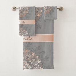 Rose Gold Gray | Floral Mandala | Monogramm Badhandtuch Set