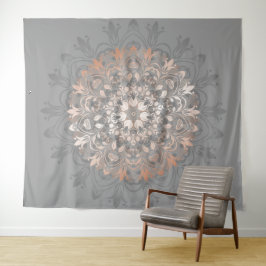 Rose Gold Gray Floral Mandala Wandteppich