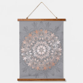 Rose Gold Gray Floral Mandala Wandteppich Mit Holzrahmen