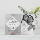 Rose Gold Gray Geo Speichern Sie die Daten Einladung (Stehend Vorderseite)
