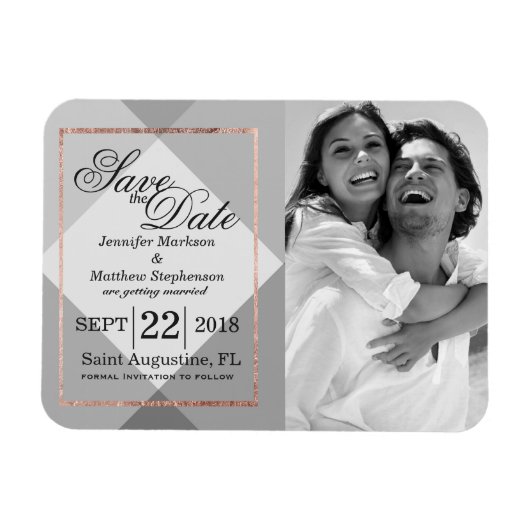 Rose Gold Gray Geo Speichern Sie die Datumsmagnete Magnet (Horizontal)