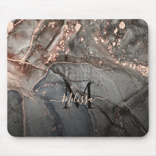 Rose Gold Gray Ink Marble Monogram Mousepad (Vorne)