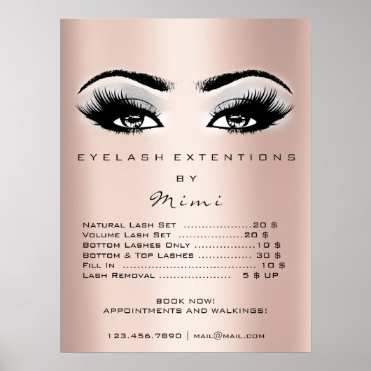 Rose Gold Gray Makeup Eyes Lashes Preisliste Poster (Vorne)