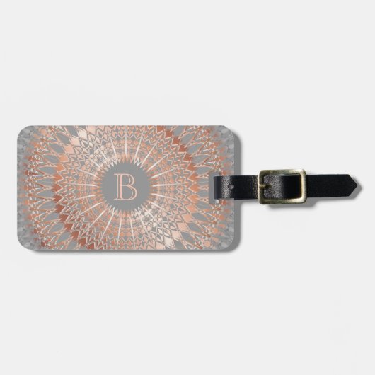 Rose Gold Gray Mandala Monogram Gepäckanhänger (Vorderseite horizontal)