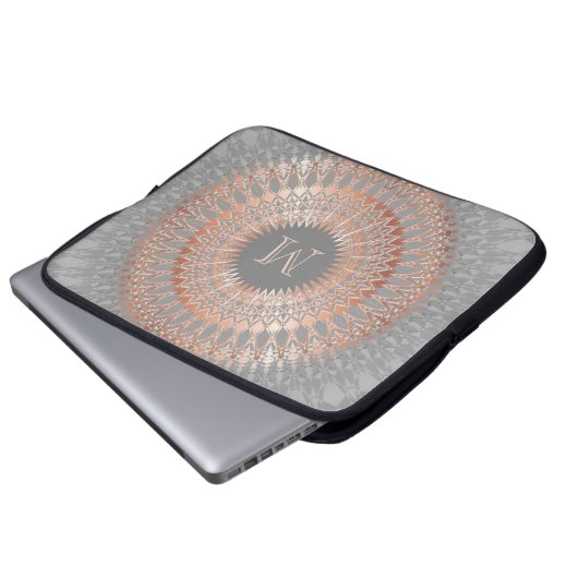 Rose Gold Gray Mandala Monogram Laptopschutzhülle (Vorne Knopf)