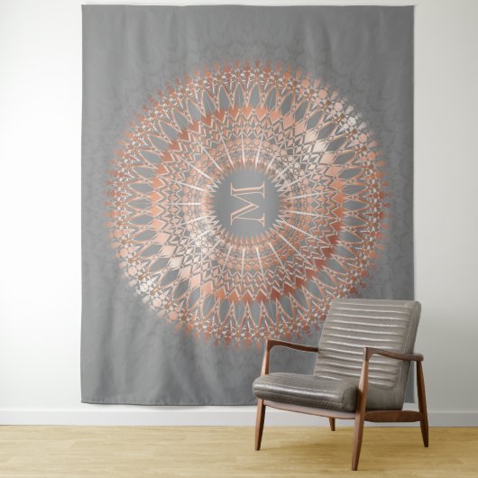 Rose Gold Gray Mandala Monogram Wandteppich (Beispiel)