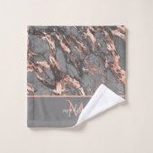 Rose Gold & Gray Marmor Monogram Luxus Badewanne Badhandtuch Set (Waschlappen)