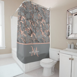 Rose Gold & Gray Marmor Monogram Luxus Duschvorhang