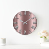 Rose Gold Gray Metal Blush Silber römische Zahlen Große Wanduhr (Zuhause)