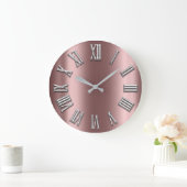 Rose Gold Gray Metal Grau Silber römische Zahl Große Wanduhr (Zuhause)