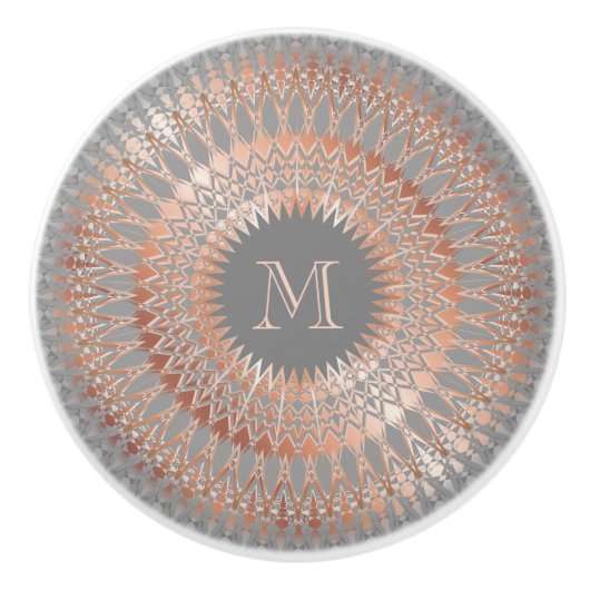 Rose Gold Gray Modern Mandala Initial Keramikknauf (Vorderseite)