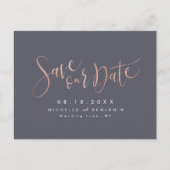 Rose Gold Gray Modernes Einfaches Skript Save the  Ankündigungspostkarte (Vorderseite)
