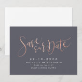 Rose Gold Gray Modernes Einfaches Skript Save the  Date (Vorne/Hinten)