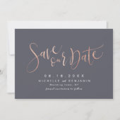 Rose Gold Gray Modernes Einfaches Skript Save the Save The Date (Vorderseite)