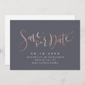Rose Gold Gray Modernes Einfaches Skript Save the Save The Date (Vorne/Hinten)