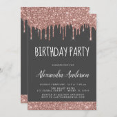 Rose Gold Gray Sparkle Glitzer jedes Alter Geburts Einladung (Vorne/Hinten)