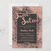 Rose Gold Gray Sweet 16, Trendy Glitzer Einladung (Vorderseite)