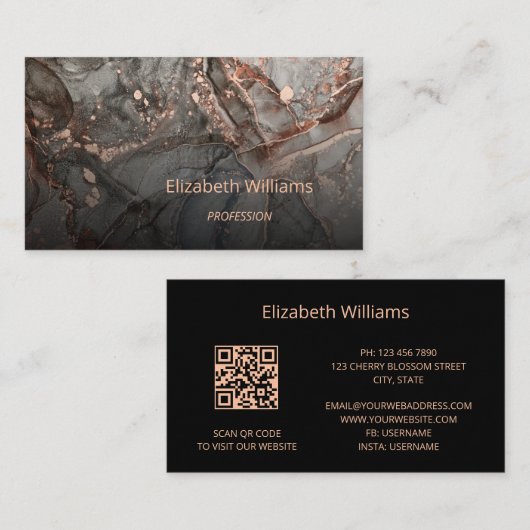 Rose Gold Gray Tinte Scan QR Code Visitenkarte (Vorne/Hinten)