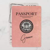 Rose Gold Greece Passport Save the Date Karte (Vorne/Hinten)