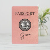 Rose Gold Greece Passport Save the Date Karte (Stehend Vorderseite)