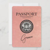 Rose Gold Greece Passport Save the Date Karte (Vorderseite)