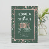Rose Gold Green Paint Spritzer Hochzeit Einladung (Stehend Vorderseite)