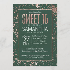 Rose Gold Green Paint Spritzer Sweet 16 Einladung