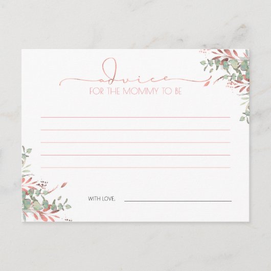Rose Gold Greenery Baby Shower Advice Card Postkarte (Vorderseite)
