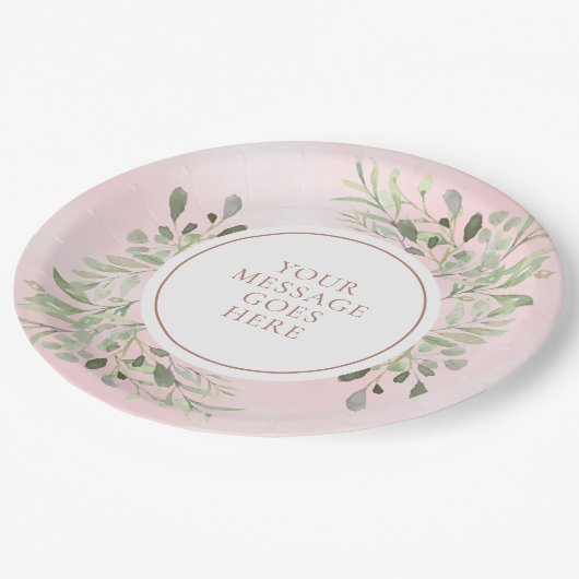 Rose Gold Grüne Blätter Feier Pappteller (Schrägansicht)