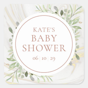 Rose Gold Grünzeug Wasserfarbe Babyparty Quadratischer Aufkleber