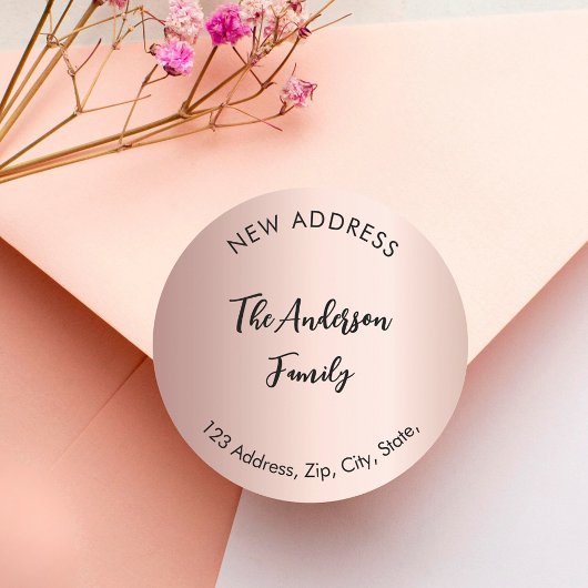 Rose Gold haben wir neue Adresse verschoben Runder Aufkleber