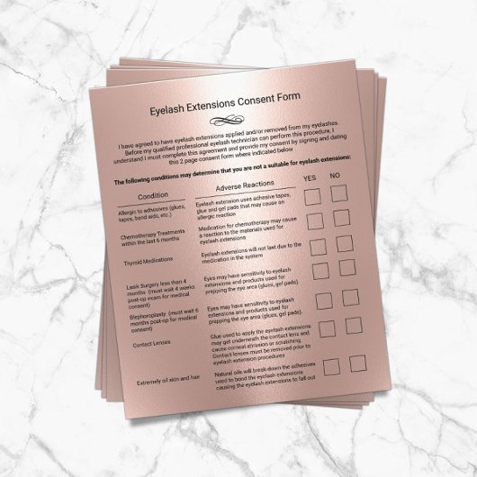 Rose Gold Haftung Waiver Eyelash Extension Salon Flyer