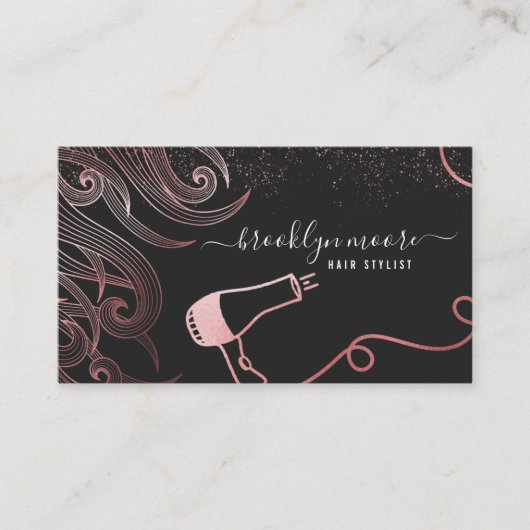Rose Gold Hair Logo Hair Stylist | elegant Visitenkarte (Vorderseite)